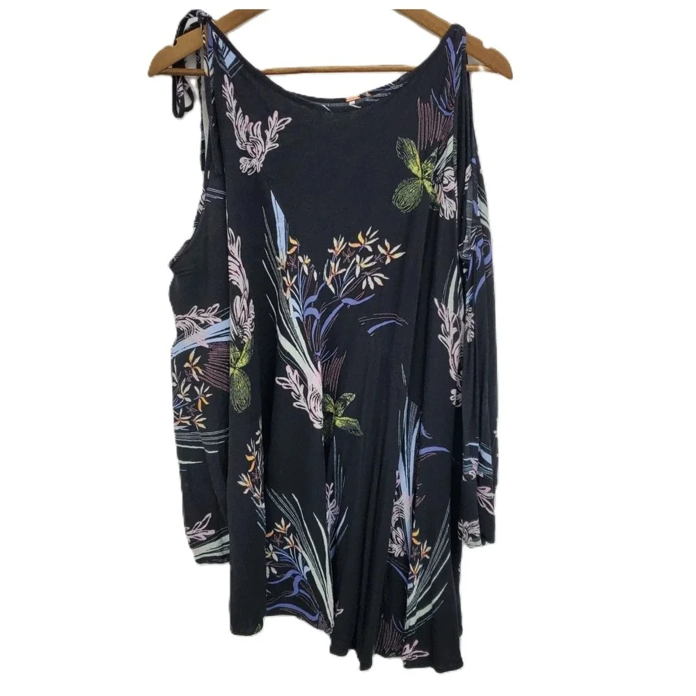 Free People Black Floral One-Shoulder Cold-Shoulder Dress